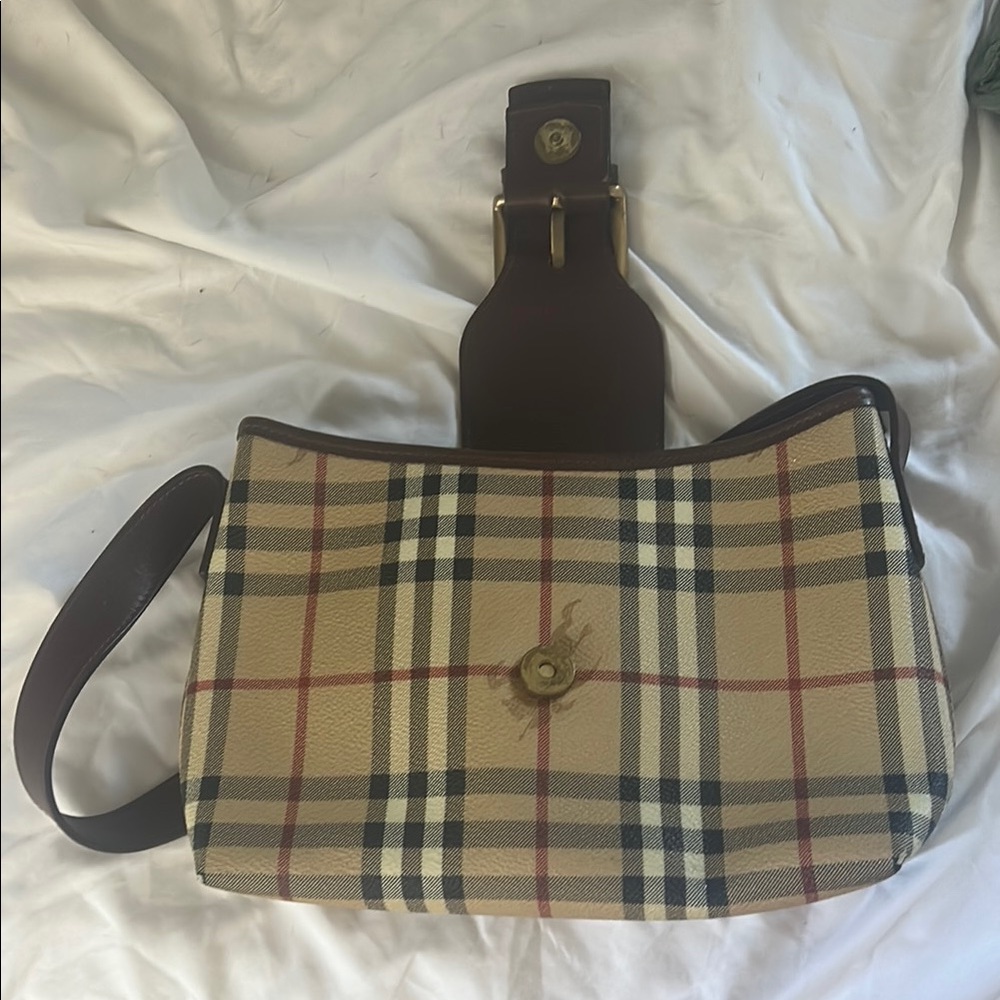 Burberry Tan and Brown Shoulder Bag with Iconic Design